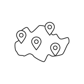 Conceptual map with multiple location markers symbolizing travel destinations or points of interest on a journey vector