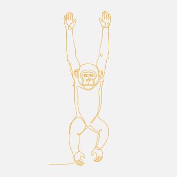 Minimalist Line Drawing of a Monkey with Arms Raised, Depicting Playfulness and Curiosity in a Simple Artistic Style vector