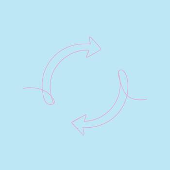 Two curved arrows forming a circular flow on a light blue , symbolizing rotation, cycle, or continuous process vector