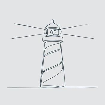Tall lighthouse with a spiral pattern on its structure standing against a plain , featuring a lantern room at the top with supporting beams vector