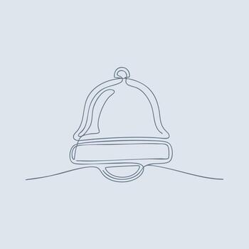 minimalista línea dibujo de un campana con un lazo encargarse de y base en un ligero azul vector