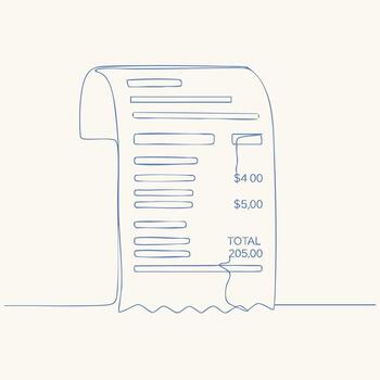 Long Receipt with Multiple Line Items and Total Amount Displayed in a Minimalist Style vector