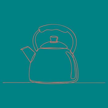 Minimalist line drawing of a classic kettle with a curved handle and spout on a solid , emphasizing simple design and form vector