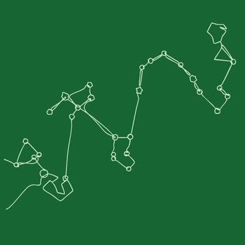 Abstract constellation pattern with interconnected lines and nodes on a solid dark green vector