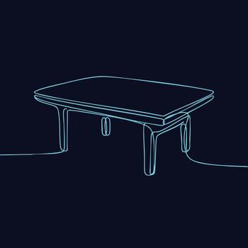 minimalista neón línea Arte de un sencillo rectangular mesa con cuatro piernas en un oscuro vector