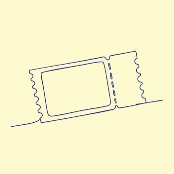 Minimalist line drawing of a rectangular ticket with perforated edges on a soft pastel vector