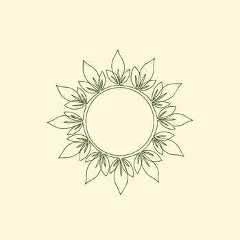 Elegant circular floral design with symmetrical leaf patterns forming a decorative frame on a soft vector