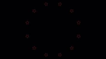 star explosion animation featuring rotating rings on alpha channel. Animated star pattern with red and white stars forming circular designs overlay. glowing stars in circular formations motion video