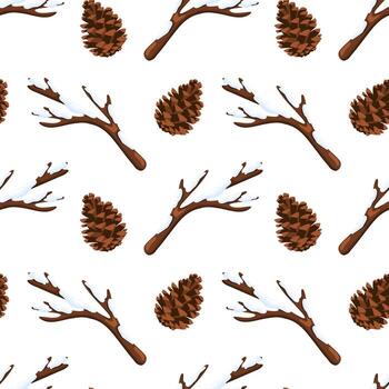 Nevado ramas y pino conos sin costura modelo vector