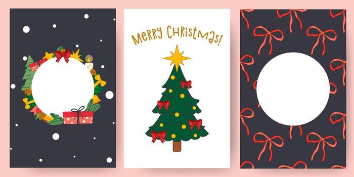 Set of Christmas Tree Frame and Pattern Cards vector