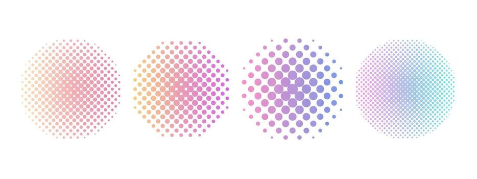 trama de semitonos círculos conjunto punteado y2k de moda decoración. degradado retro píxel, grano efecto. popular Arte estilo punteado corazones, aislado en blanco vector