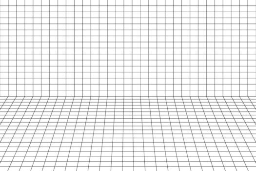 Room grid perspective box in futuristic 3d style. Outline hud tech grid background, room projection. Wireframe grid template in perspective view. vector