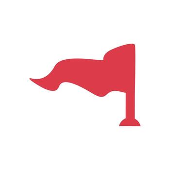 Red flag waves in the wind, marking a location or signaling a warning on a white background, simple and bold design. vector