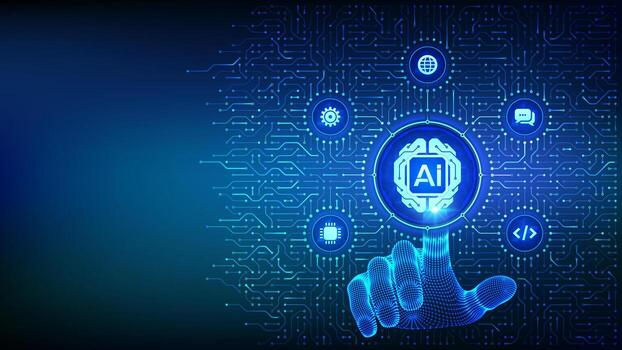 Hand touching AI technology interface vector