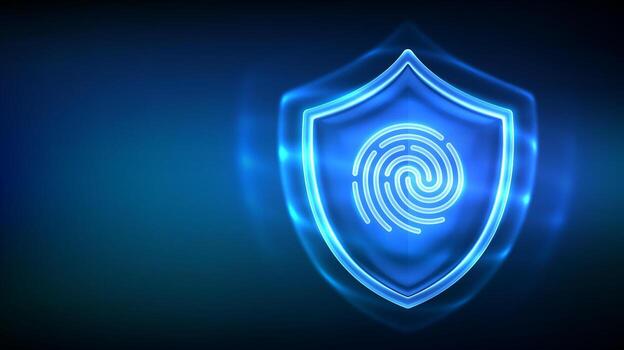 Digital security shield with fingerprint vector