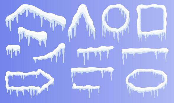 Snowcap borders set with frozen icicle edges vector