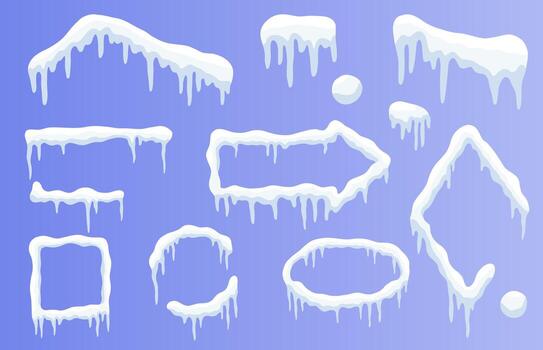 Snowcap arrow, circle, and square frames with ice vector