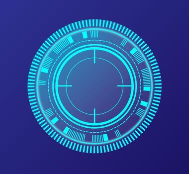High-tech user interface with glowing crosshair and hud elements in vivid blue design vector
