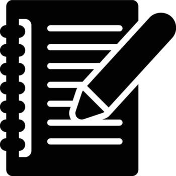 computadora portátil, notas, libro glifo sólido icono vector