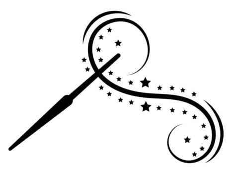 Magic wand icon. Magic wand silhouette in simple style shiny stick icon for print and design, hand drawn. Simple logo or button for websites isolated elements on white background. Flat illustration. vector