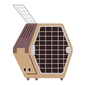 An empty pet carrier with open top grid. vector