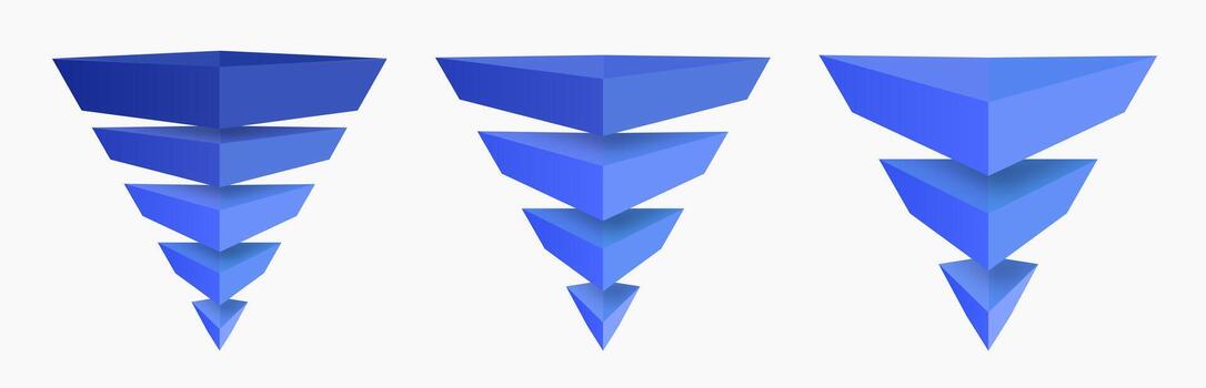 embudo infografía 5 5 4 4 3 paso 3d gráfico estilo para presentación, comienzo arriba proyecto, negocio estrategia, teoría básico operación, lógica análisis vector