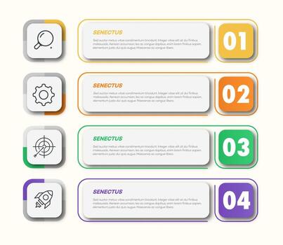 estrategia infografía modelo 4 4 pasos 3d para rebaja estrategia, comienzo arriba proyecto, negocio estrategia, presentación, teoría básico operación, lógica análisis vector