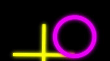 in beweging animatie in de het formulier van ronde, kruis, plein en driehoek vormen met lichtgevend fluorescerend lichten video