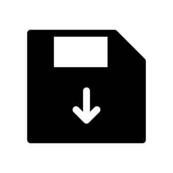 A filled graphic of a chip or memory card with a down arrow for data download. vector