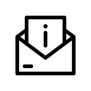 An outline icon of an envelope and the letter 'i', signifying email info or notification. vector
