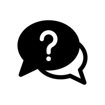 A bold solid icon featuring a message bubble with a question mark for a customer chat ask query. vector