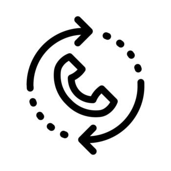 An outline icon of a telephone with a curved arrow, representing a request for a phone callback service. vector