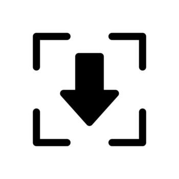 A simple filled icon combining a bounding box and an arrow for scan download or acquisition. vector
