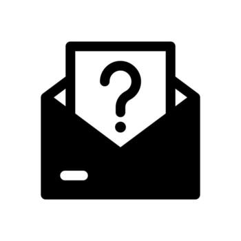 A simple filled icon of an envelope with a question mark for an email ask or formal inquiry. vector
