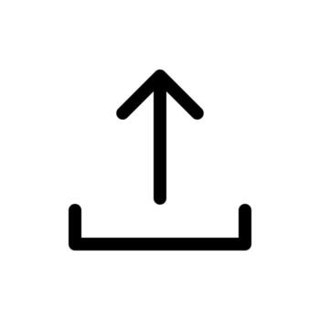 A linear graphic of a container or box with an up arrow for packaged upload. vector