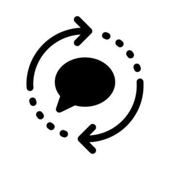 A filled icon of a message bubble enclosed by a circular arrow, illustrating a continuous chat cycle or process. vector