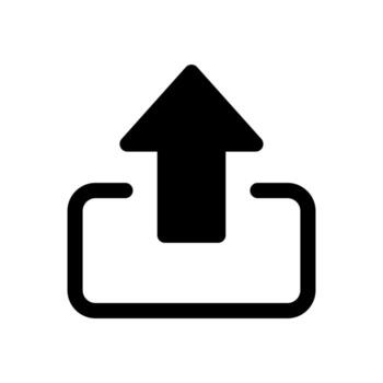 A filled graphic of an up arrow enclosed in a square for a visible upload. vector