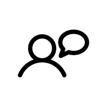 A linear graphic of multiple people with a speech bubble, representing group discussion or forum. vector