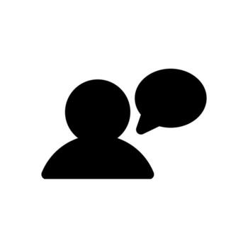 A solid graphic of multiple people with a speech bubble, representing group discussion or forum. vector