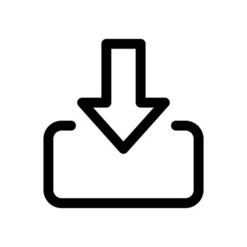 A simple line icon of a down arrow enclosed in a square for a visible download. vector