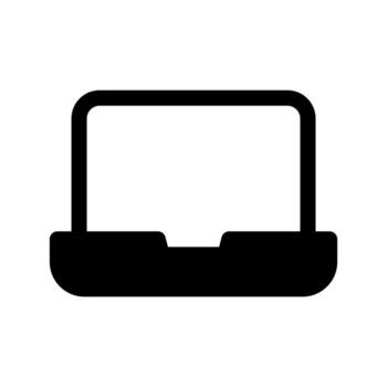 A filled graphic depicting an open laptop or notebook computer. vector