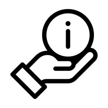 An outline graphic of an 'i' symbol and a hand, representing informational info help or guidance. vector