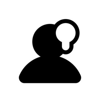 A filled icon of a person's profile with a lightbulb, symbolizing a user idea or creative input. vector