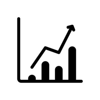 A simple filled graph showing strong positive growth and an upward movement in metrics. vector