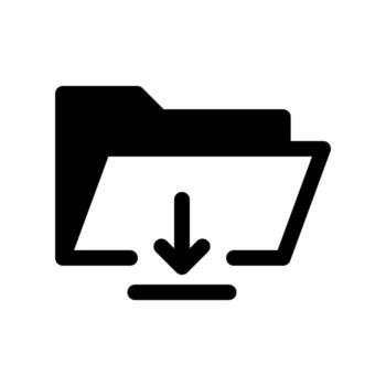 A solid icon of an open folder with a down arrow for file download. vector
