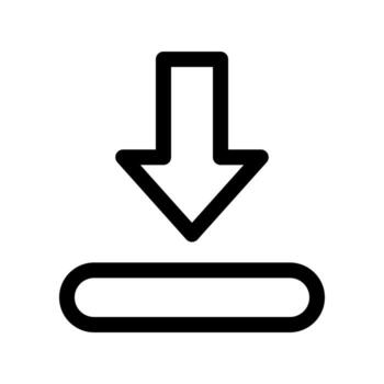 An outline icon of an arrow pointing down, emphasizing a clear download arrow. vector