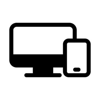A simple filled icon combining a monitor and phone for device synchronization. vector