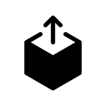 un sencillo lleno icono de un envuelto paquete caja con un arriba flecha para software subir. vector