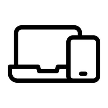 A linear graphic showing a laptop and phone for data transfer or connectivity. vector