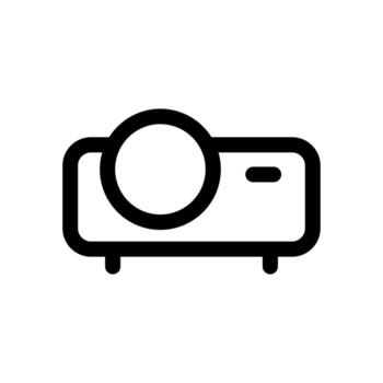 A second outline icon of a digital projector showing light output. vector